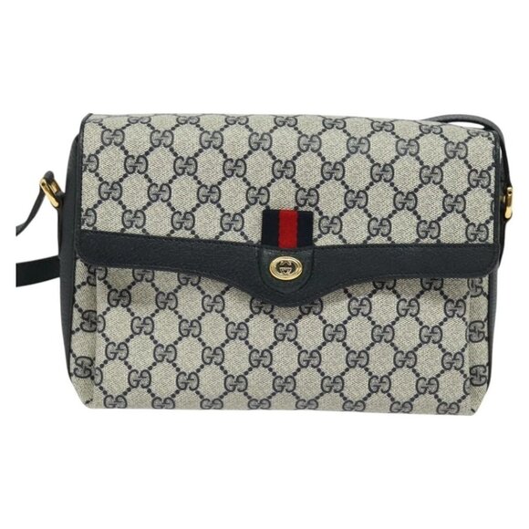 GUCCI GG Supreme Sherry Line Shoulder Bag PVC Navy Gold Auth - Picture 2 of 16